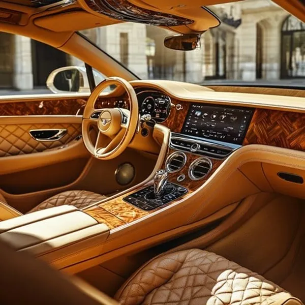 Fideon - Luxurious Bentley interior with handcrafted leather seats and premium detailing, showcasing the opulent and handcrafted elements of the car's cabin.